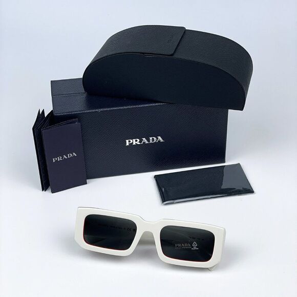 NEW Prada PR06YS 17M5S0 Talc Orange Dark Grey Rectangle Unisex Sunglasses - Picture 12 of 12
